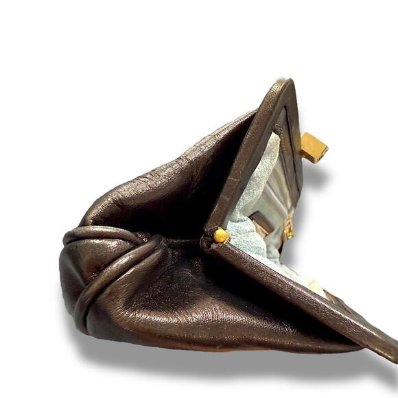 Italian Leather Clutch Bag – Gold Hardware, Quiet Luxury, Made in Italy, Brown - Picture 4 of 14